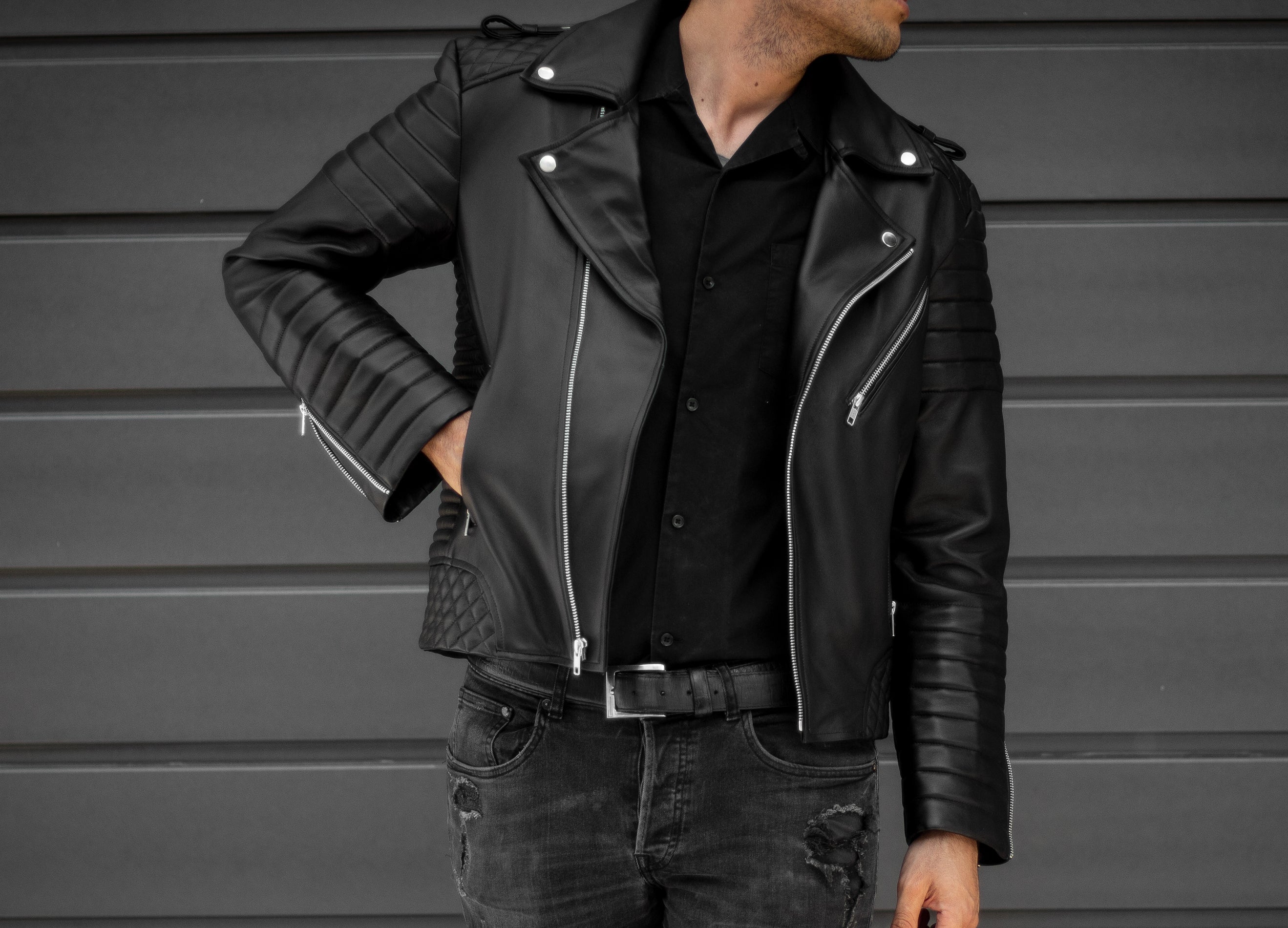  Chaqueta de cuero para hombre Chaqueta de cuero para