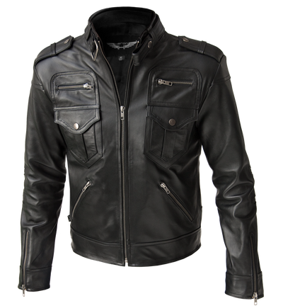 Chamarra De Piel Para Hombre Chaqueta Negra Slim Tipo Biker